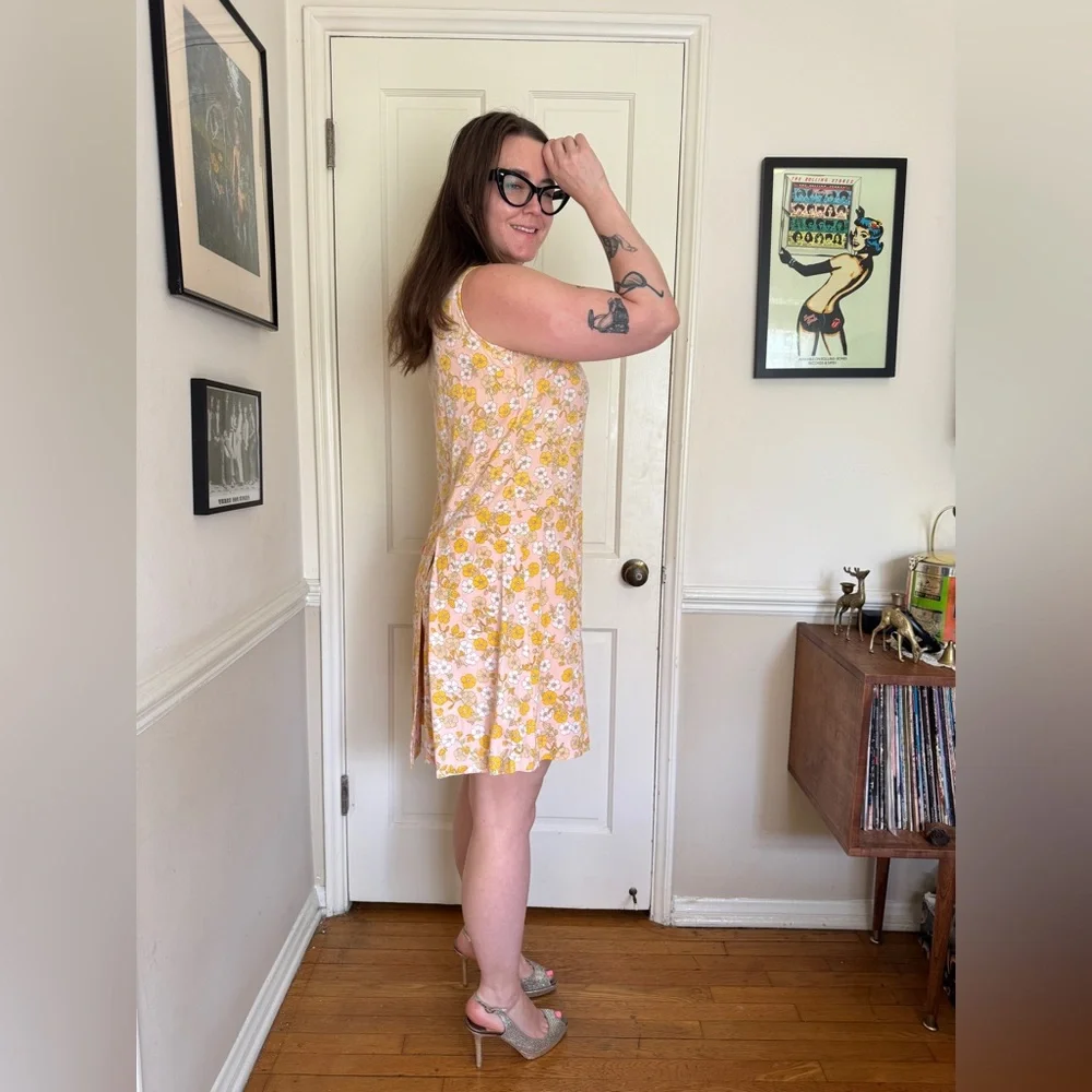 60s Vintage Carol Brent Floral Pastel Split Skirt Romper - Picture 2 of 9